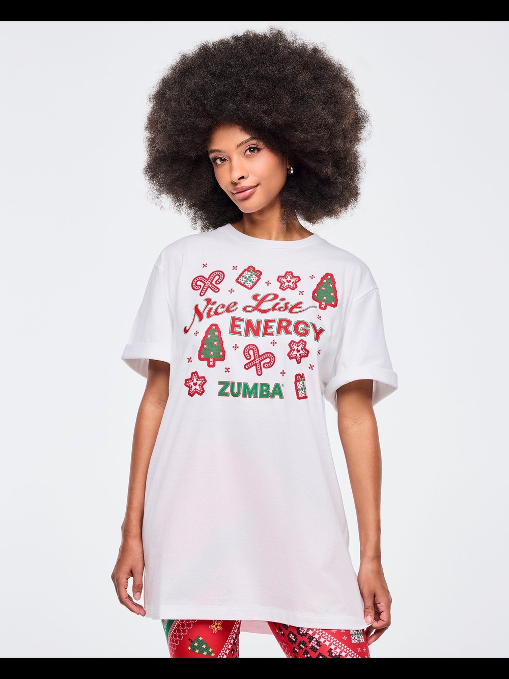 Zumba Fitness White "Nice List Energy" Holiday Graphic Tee